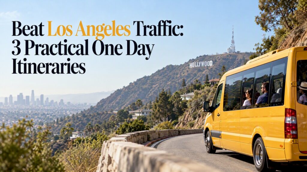 Guided minibus on a Hollywood Hills road