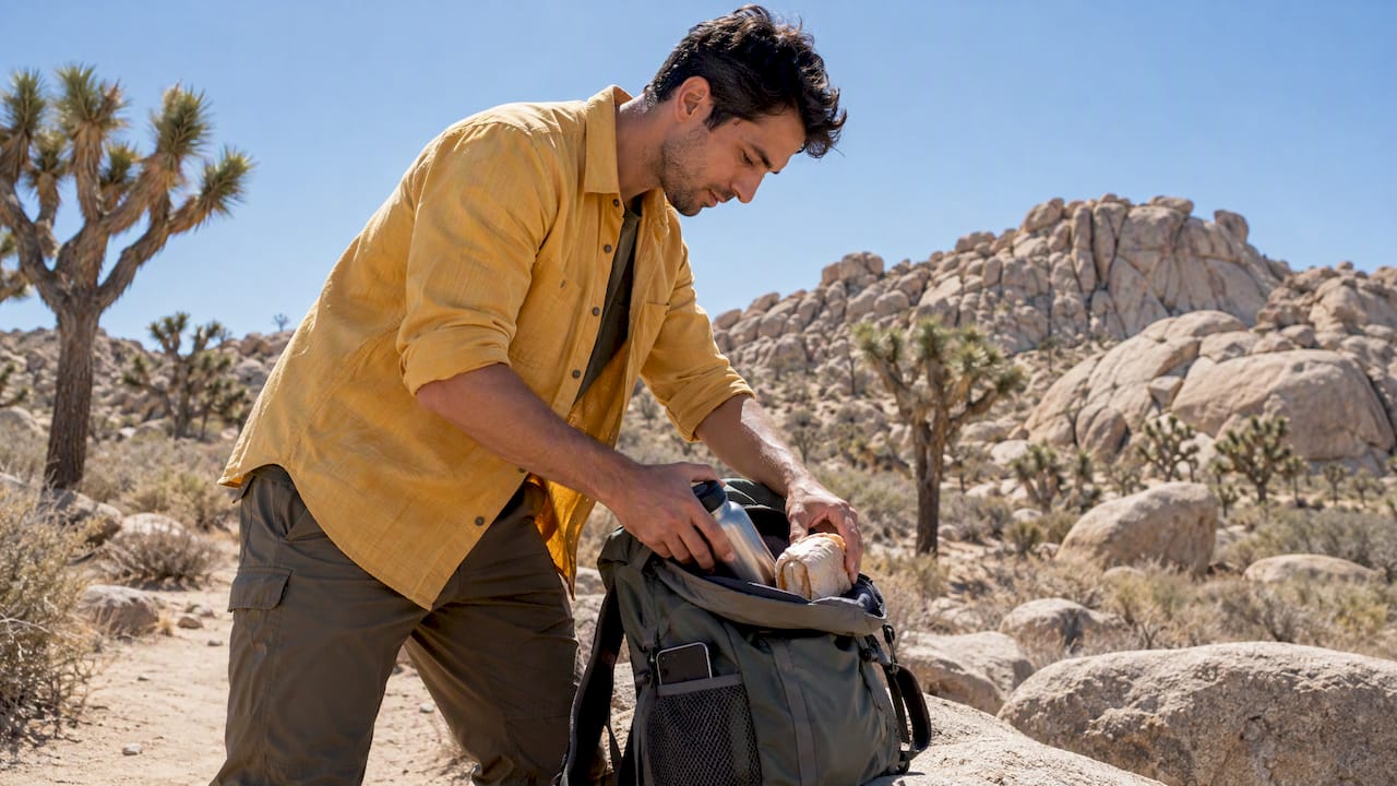 Traveler packing water for Joshua Tree