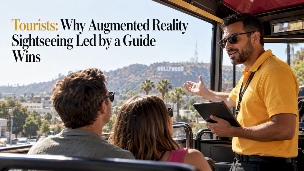 Guide showing tablet during Hollywood tour