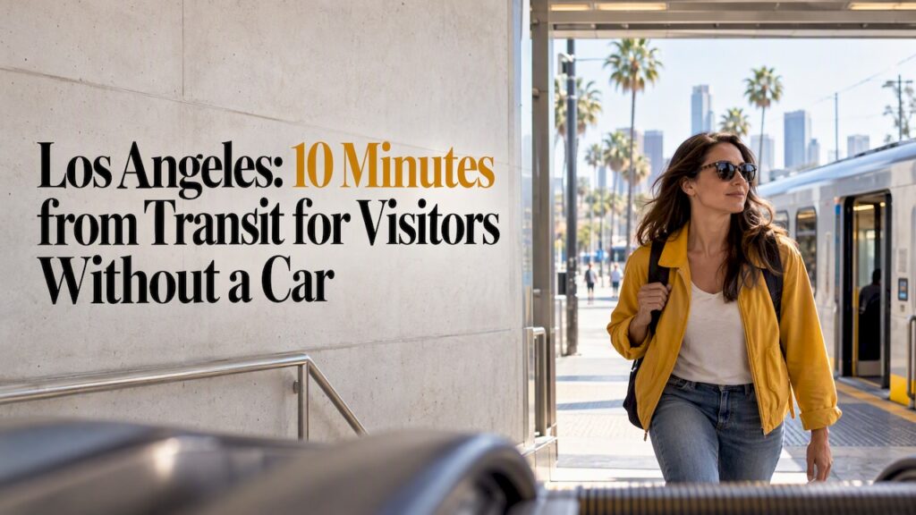 Visitor leaving a Los Angeles rail station