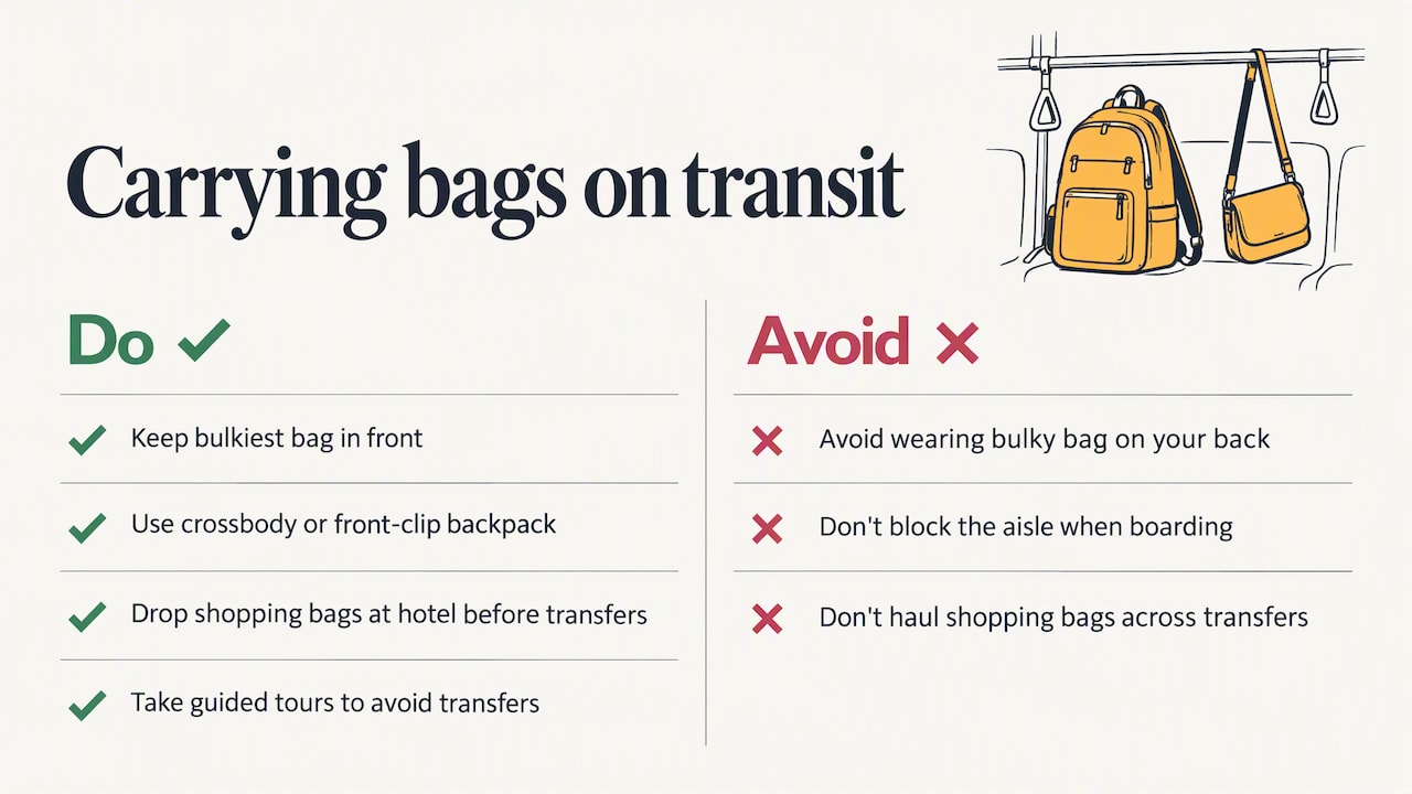 Carrying Cameras, Shopping Bags, and Gear on Transit — overview diagram