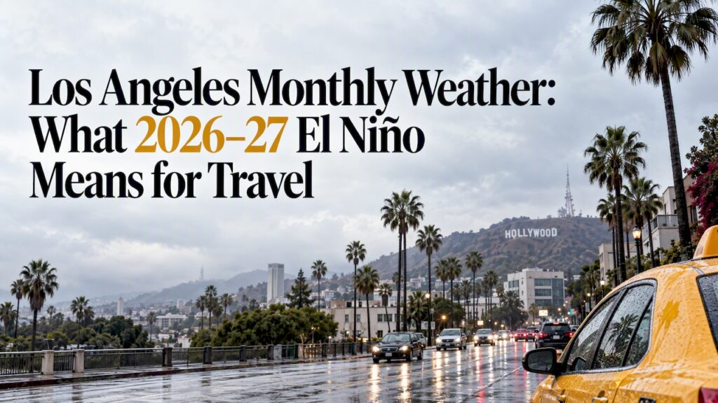 Rain-washed Los Angeles street beneath winter clouds