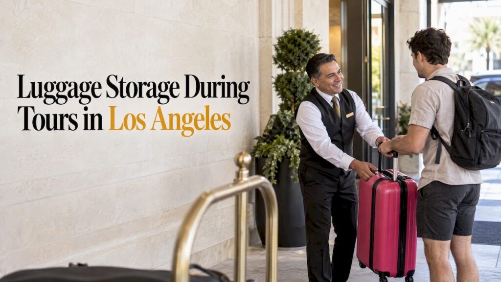 Traveler leaving a suitcase at a Los Angeles hotel