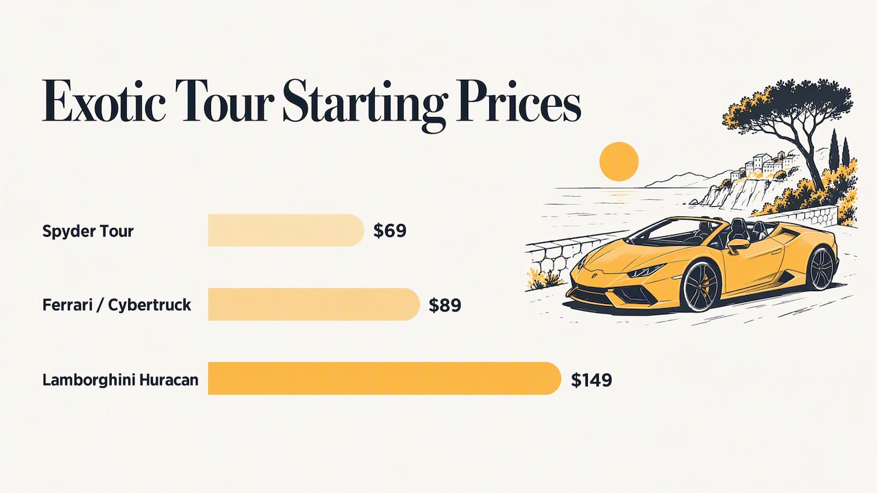 Starting prices for three exotic car tours